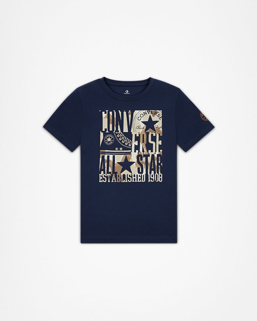 Boys\' Converse Camo Logo Stack T-Shirts Navy | AU 165E3Y